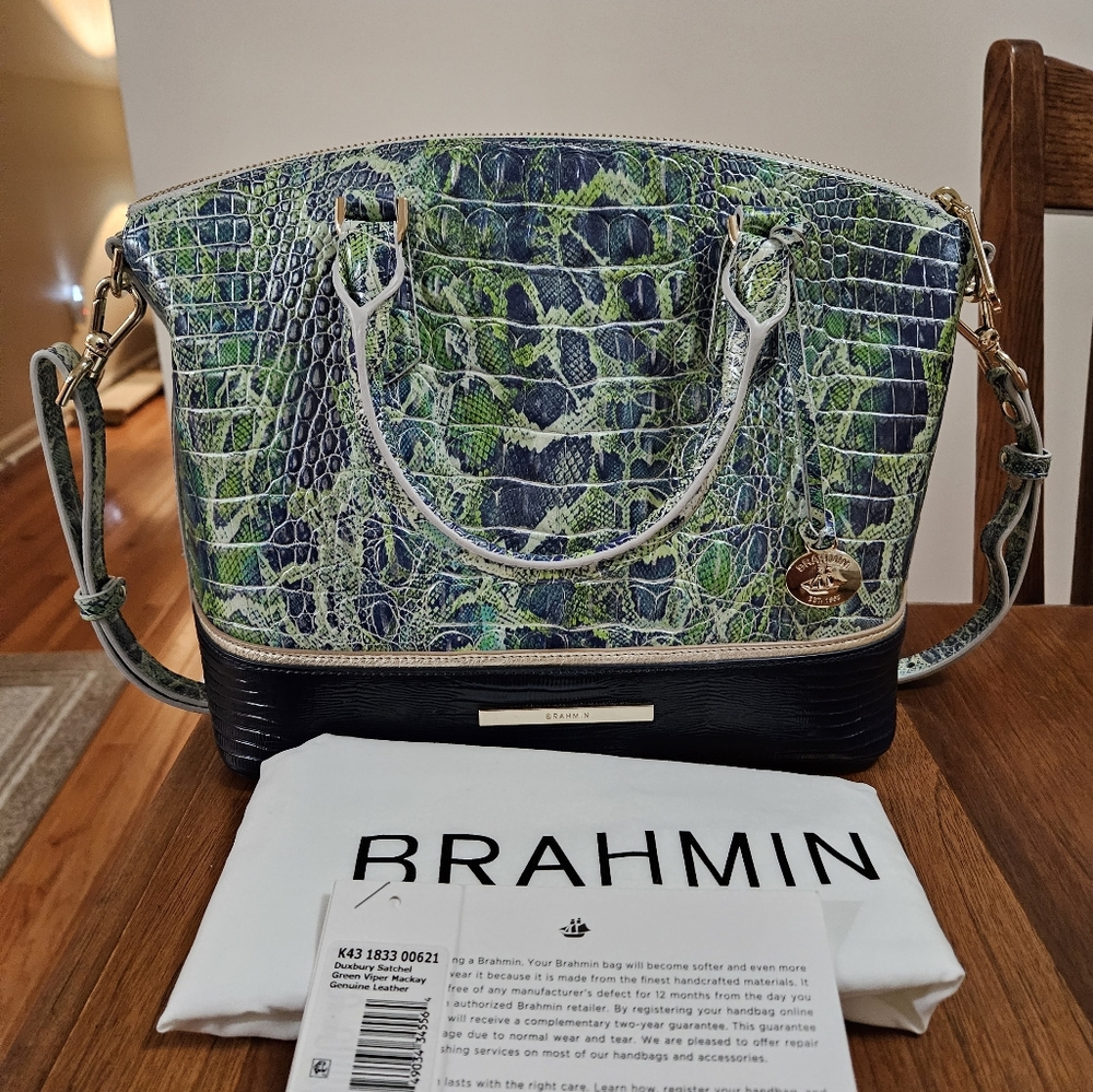 Brahmin Satchel Green Viper Mackay crossbody. RARE, LIKE NEW FINAL MARKDOWN